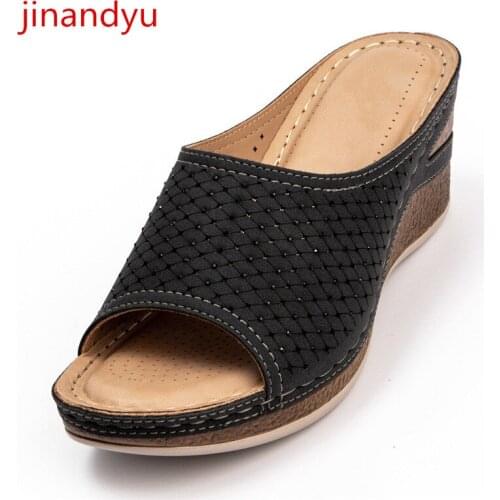 Wedges Leather Shoes Ladies Slippers Plus Size Shoes Women Platform Slippers High Heels Sliders Shoes for Women Casual Slipper