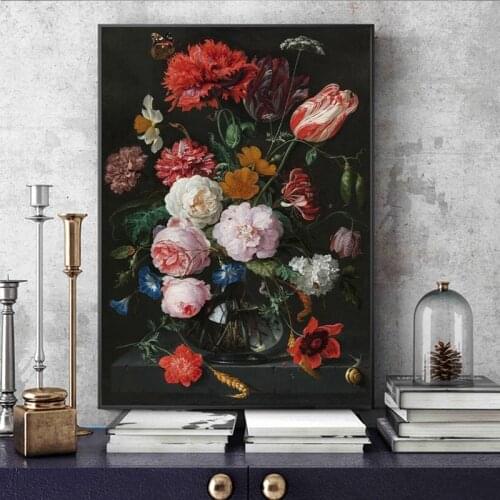 Still Life with Flowers in a Glass Vase Oil Paintings print on Canvas Art Posters And Prints Baroque Art Pictures Home Decor