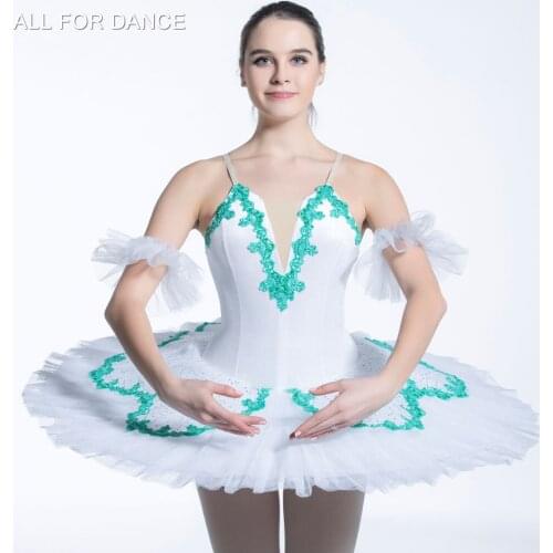2019 New Arrival Pre-professional Ballet Tutu Girl & Women Ballet Costume Dance Tutu White Tutu with Green Trim Tutu