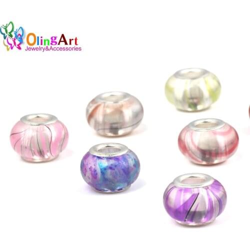 OlingArt 15x10mm 12Pcs Transparent stripes multicolored Big Hole Acrylic European Beads DIY Bracelet Necklaces Jewelry making