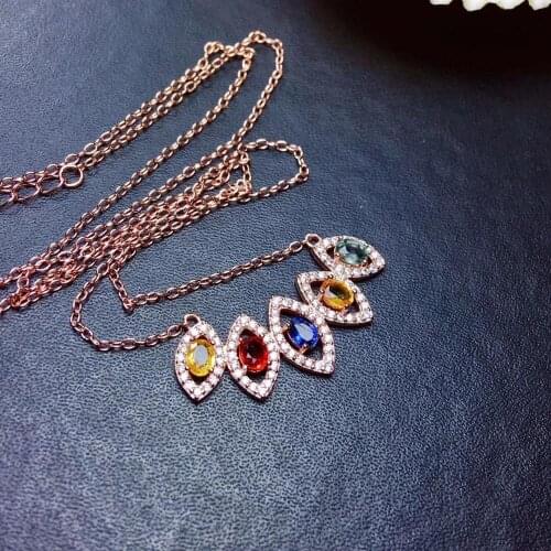 Natural Multicolor sapphire gem necklace Pendant S925 silver natural gemstone necklace elegant Water drop Row woman gift jewelry