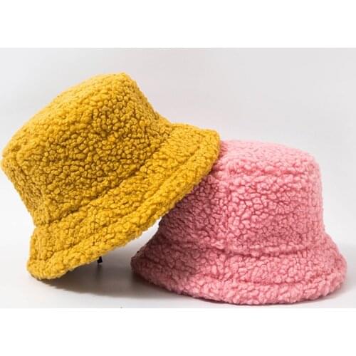 New Fashion Luxury Autumn Winter Bucket Hat Women Soft Warm Fisherman Panama Casual Lamb Plush Solid Caps Outdoor Top Quality