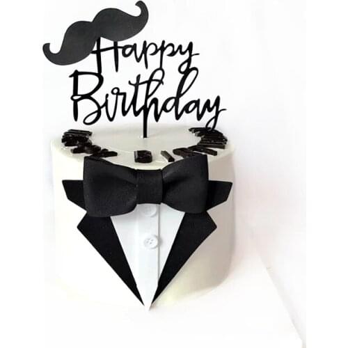 Dad Birthday Cake Decoration Fathers Day Cake Insert Card Eva Suit Bow Tie Letter Topper Supplies