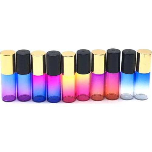 50pcs Empty Gradient Colorful 5ml Perfume Roll Glass Bottle Roll on Ball Essential Oil Sample Roller Glass Bottle