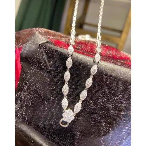 Luxury Bridal 925 Pure Necklace For Women White Full Cubic Zirconia Flower Olive Shape Accessories Bohemia Jewelry Wedding Gift