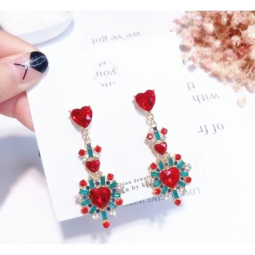 Statement Barque Style Mixed Crystal Heart Dangle Earrings For Women Fashion Jewelry Rhinestone Drop Earrings 2018 Femme Bijoux