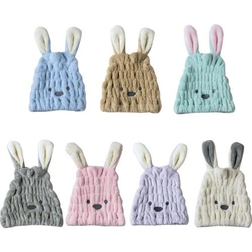Cute Long Ear Rabbit Dry Hair Cap Shower Bath Towel Absorbing Drying Turban Hat L4MB