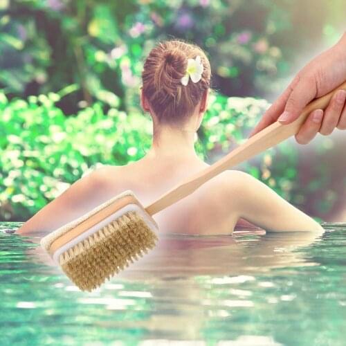 Body Back Cleaning Brush Wooden Handle Massage Shower Loofah Bristle Both Side Bath Brush Bath Sponge Skin Cuticle Grease Remove