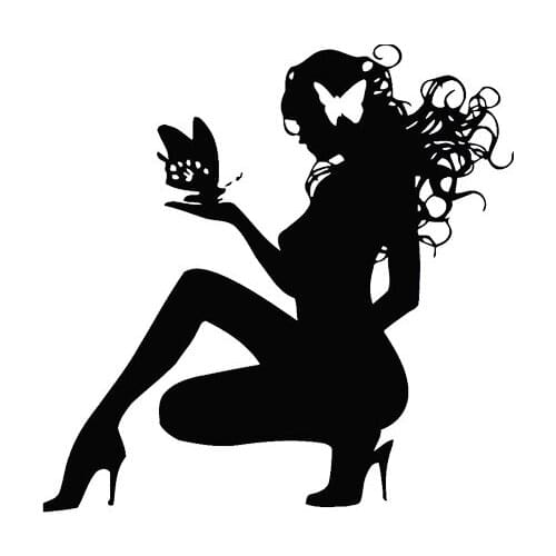 Car Sticker Sexy Butterfly Girl Beautiful Design PVC Car Decoration Sticker Waterproof Cover Scratch Black/white, 15cm*15cm