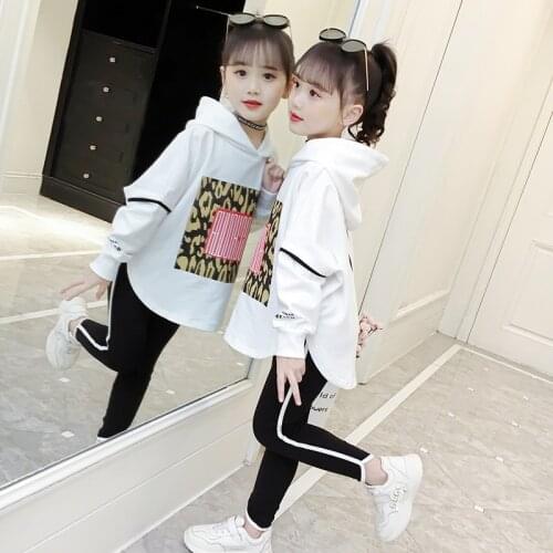 Girls' Sweater Suits European and American 2021 Spring And Autumn New ChildrenS Casual 2pcs Big Kids Hooded Clothing Sets 4-13Y