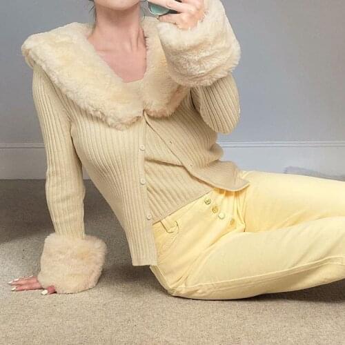 Spring/Autumn Detachable Burr Collar Knit Cardigan Tight Stitching Single-row Button Adjustment Sexy Short Cardigan Womens Coat