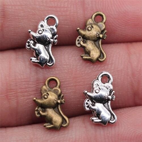 WYSIWYG 20pcs 12x7mm 2 Colors Pendant Small Mouse Cute Rat Charm Pendants For Jewelry Making Mouse Pendants