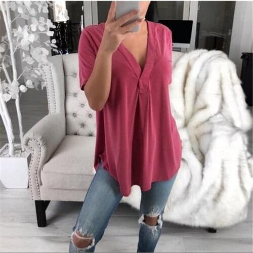 Vintage Solid Women T Shirts Casual Short Sleeve Loose V-Neck Streetwear Oversized Tops 5XL Plus Size Lady Tee 2021 Summer