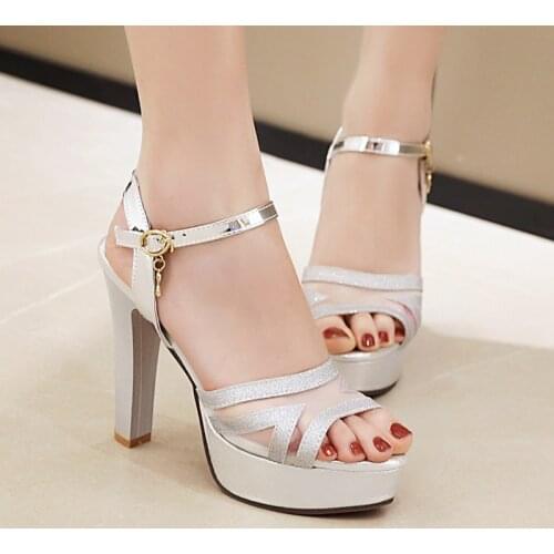 New 2020 summer sandals for women gold silver white platform block high heels ankle strap women sandals large size 34-43