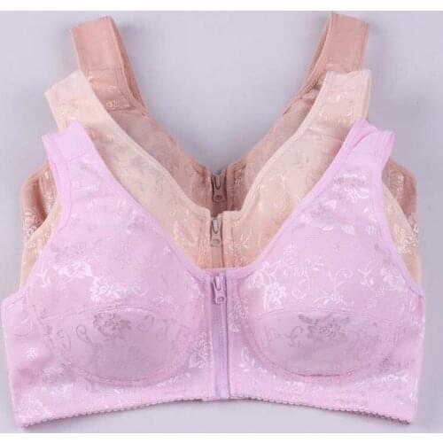 Women Front Zippers Closure Full Cup Big Size Bras Push Up Sexy Lace Ladies Brassieres Widened Straps Wireless Bras Plus Size