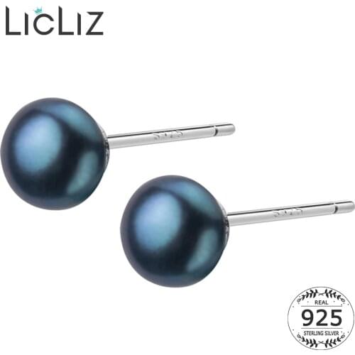 LicLiz Simple 925 Sterling Silver Stud Earrings for Women Cute Small Round Black Pearl Earring Jewelry Birthday Gifts LE0454