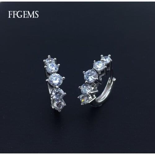 FFGems Elegant Real 925 Silver Stud Earring Sterling Zircon Fine Jewelry For Women Lady Engagement Wedding Party Gift