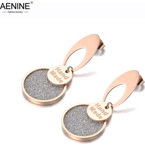 AENINE Trendy Bohemia Stainless Steel Hand Made Geometry Stud Earrings For Women Girls Rose Gold Scrub Bohemia Earrings AE19187