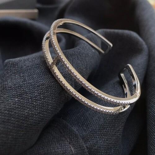 UMGODLY Luxury Brand Simple Lines Circles 925 Sterling Silver Bangle Cubic Zirconiar Bracelet Fashion Women Party Jewelry Gift