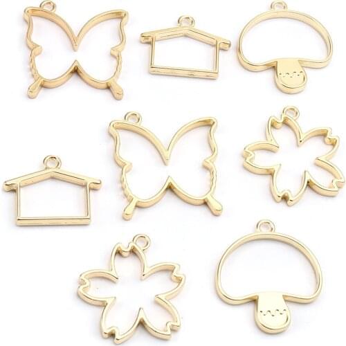 1 Set ( 8 PCs/Set) Zinc Based Alloy Open Back Bezel Pendants For Resin Silver Color Bottle Mixed 4.2x2.6cm - 3.9x1.8cm