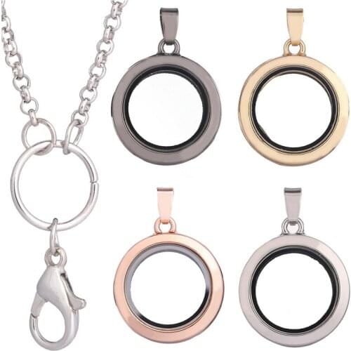 10pcs/lot 4 Colors 30MM Round Floating Charms Locket Pendant for women Necklace Magnetic Memory Living Glass Locket With Chains