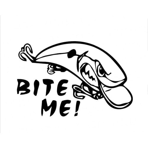12.7CM*8.2CM Bite Me Crank Bait Decal Tackle Fishing Outdoor Vinyl Car Sticker Car Stylings Accessories Black Sliver C8-0439