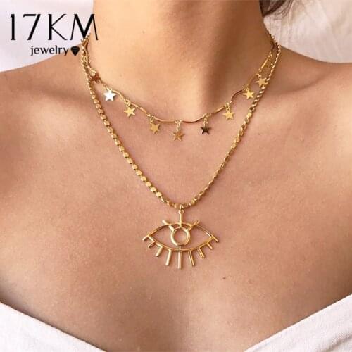 17KM 2019 Fashion Key Pendants Necklaces For Women Heart Flower Choker Necklace Ethnic Multilayer Female Bohemian Jewelry