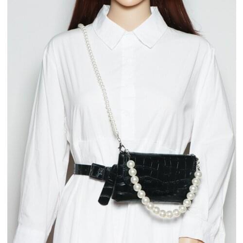 2021 Detachable Pearl Chain Waist Packs For Women Brand Design PU Leather Waist belt with Phone Bag Mini Messenger Bag Handbag