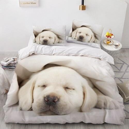 3D Bedding Sets White Duvet Quilt Cover Set Comforter Bed Linens Pillowcase King Queen 200*220cm Size Dogs Pets Dog