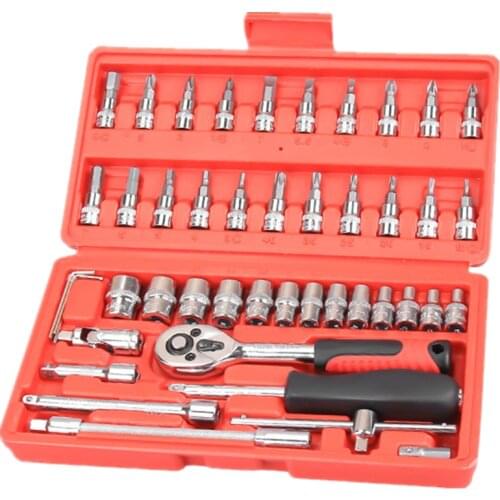 Car Repair Tool 46 pcs Portable Service Auto Repairing Hand Tool Kits Ratchet Socket 1/4-Inch Wrench Screwdriver Set