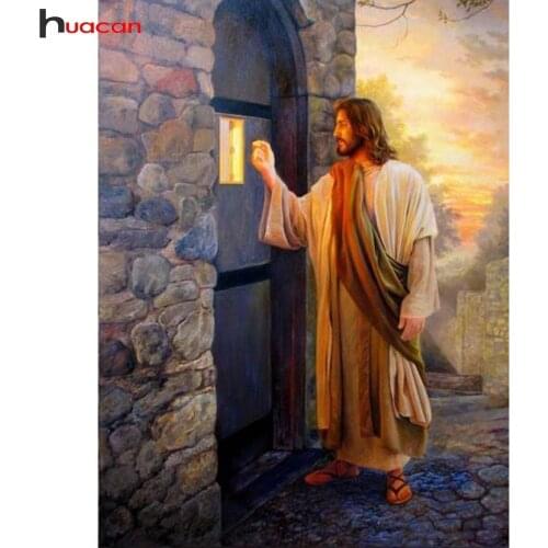 HUACAN Diamond Embroidery Jesus Came Knocking Door 5d Diy Diamond Painting Christian Series Full Square Drill Mosaic Painting