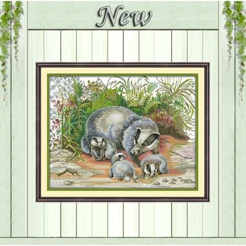 The badger family animal diy painting counted print on canvas DMC 11CT 14CT kits chinese Cross Stitch embroidery needlework Sets