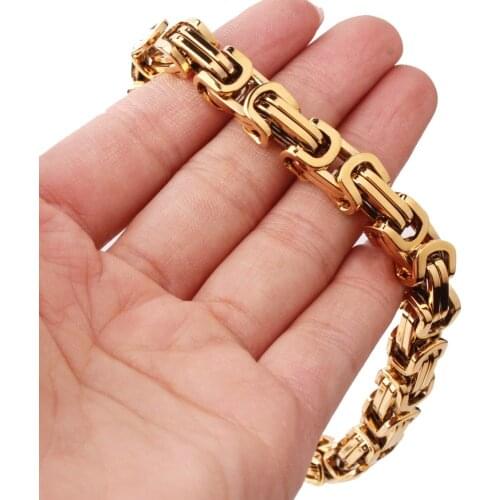 4/6/8mm 7-11" Fashion 316L Stainless Steel Gold Byzantine Link Chain Mens Womens Bracelet Bangle Christmas Gift Charm Jewelry