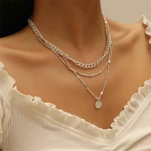 5193525 alloy chain ins clavicle chain creative simple silver multi-layer necklace for women