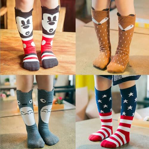 Children cartoon socks mouse fox totoro pattern style baby socks cotton kids boy girl knee high leg warm child sock