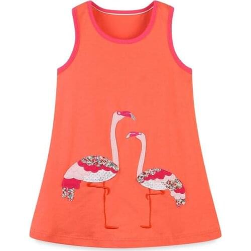 Jumping Meters Summer Baby Sleeveless Dresses Flamingo Embroidery Cute Casual Kids Girls Dress Fashion Girls Clothing