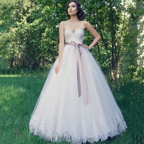 Eightree Elegant Strapless Lace Wedding Dresses A-Line Tulle Sleeveless Bridal Gowns Formal Long Princess Dress With Belt Custom