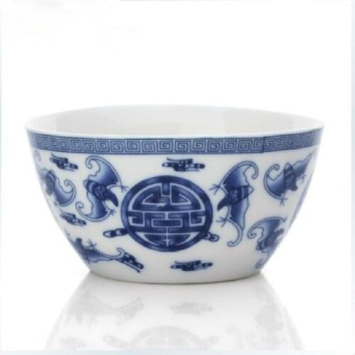 Chinese Kung Fu Tea Cup Jingdezhen Copy Blue and White Porcelain Five Blessings Tea Cup Sets Puer Oolong Tea Free Shipping