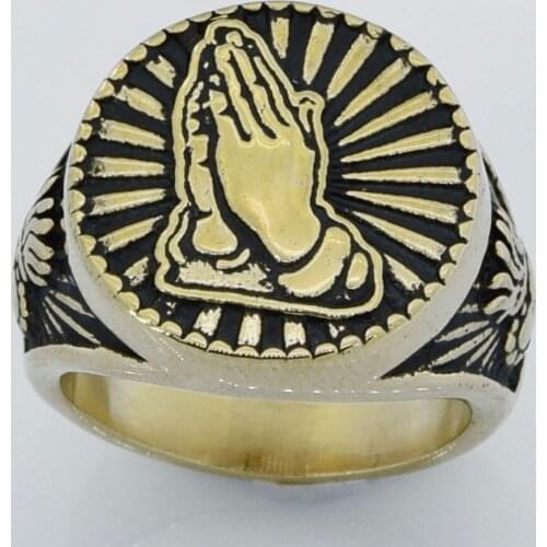 FANSSTEEL Stainless Steel Jewelry put Palms together devoutly Prayer Ring FSR14W29G