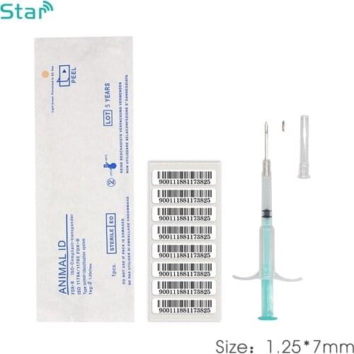 10pcs) 1.25*7mm Microchips RFID Syringe Dog Pet pig Animal Id Injector with 134.2khz ISO FDX-B injection chip Transponder