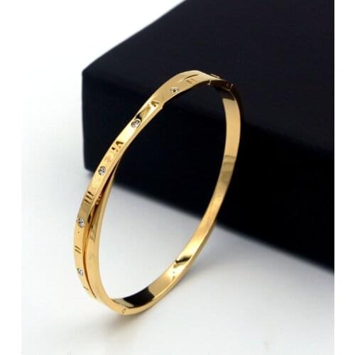 Fashion Cross Crystal Stainless Steel Bangles Bracelet For Women Men Roman Numerals Design Jewelry Christmas Gifts B014