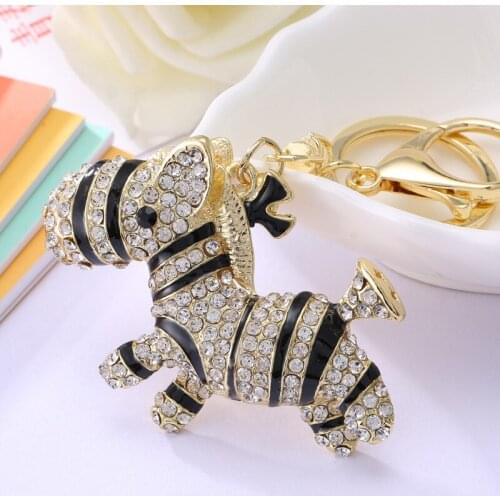 Fashion Zebra Horse Key Chains Holder Crystal Bag Pendant Animal Keyrings Keychain Women for Car Best Gift