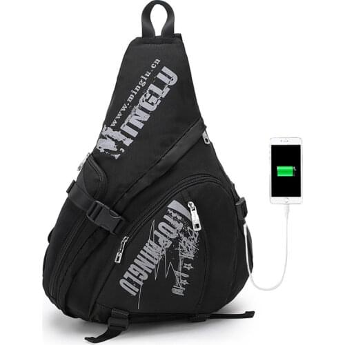 Mens Fashion Multifunction Shoulder Bag USB Cross Body Sling Chest Bags Travel Crossbody Pack Casual Messenger Pack For Male