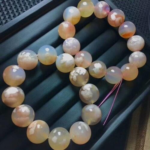 Natural Cherry Pink Agate Gemstone Beads Bracelet AAA 18.5-17mm