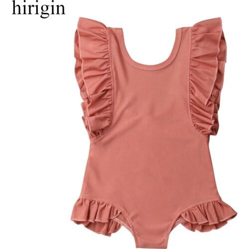 2019 New One-Piece Blue/Pink Holiday Toddler Kids Baby Girl Ruffles Swimwear Swimsuit Bathing Suit Swimming Clothes