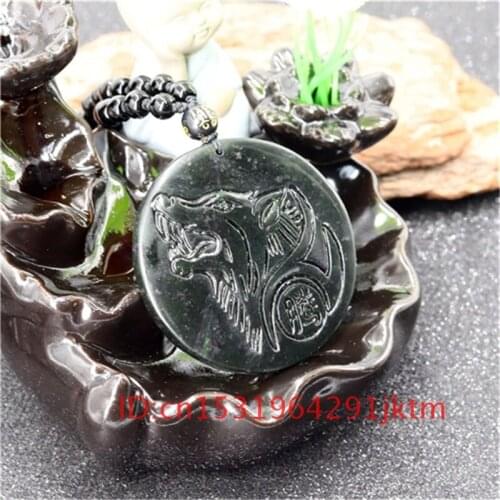 Obsidian Pendant Gifts Chinese Black Wolf Men Amulet for Green Totem Jade Necklace Carved Charm Jewelry Accessories Natural