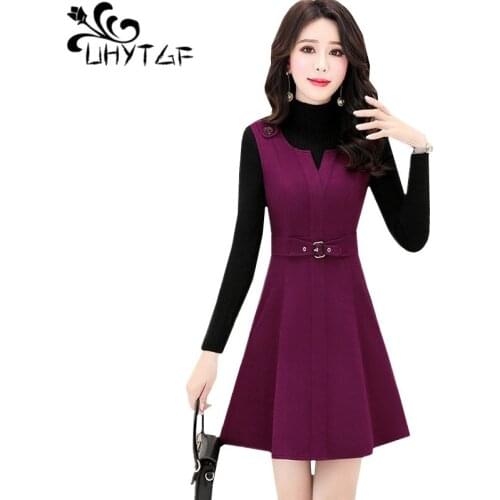 UHYTGF Casual autumn winter dress womens fashion Korean long-sleeved Mid-length zipper Slim Female two piece skirt set tide1287