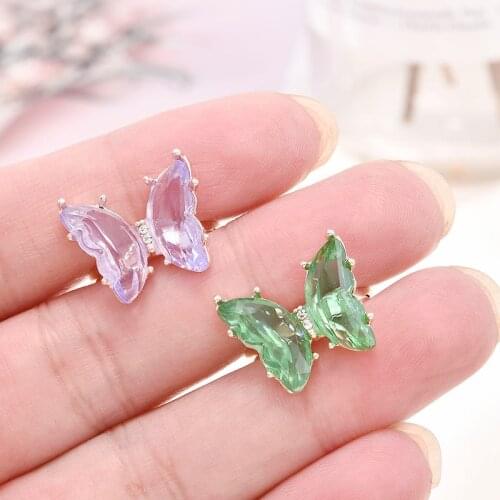 Transparent Acrylic Butterfly Fashion Ring Adjustable Bohemian Rhinestone Open Finger Women Summer Beach jewelry