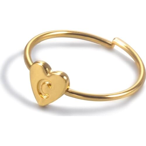 Hand Stamped Stacking A-Z 26 Letters Initial Name Tiny Heart Rings for Women Gold Color Finger Rings Jewelry Surprise Dance Gift