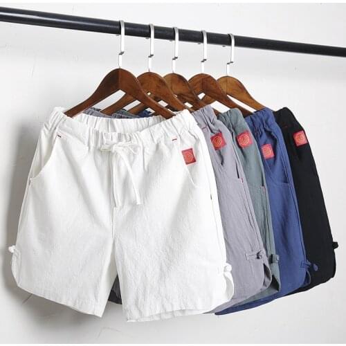 Gym Running Shorts Men Casual Drawstring Solid Comfortable Cotton Linen Board Shorts Male Clothing 2020 Shorts White Short Pants